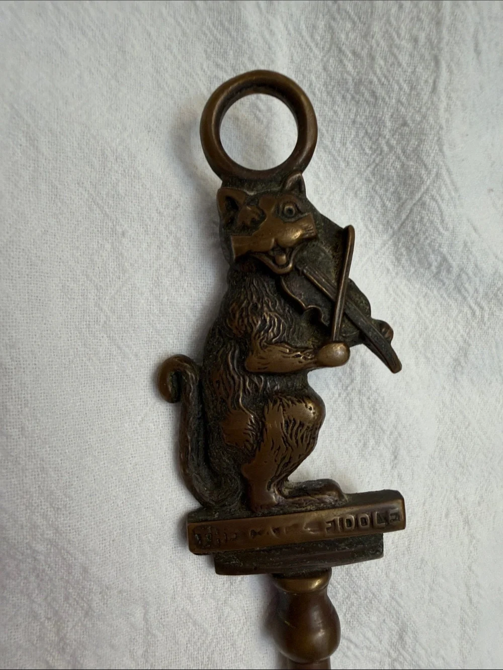 Vintage Heavy Solid Brass The Cat & Fiddle Figural Shoehorn Mid-Century